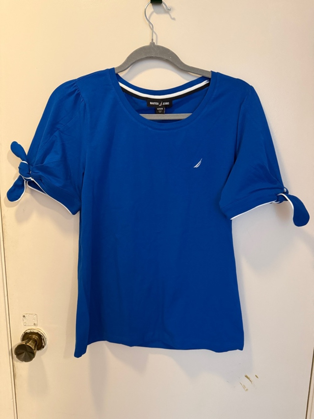 Nautica Bright Royal Blue Short Sleeve Tie-Sleeve Crew Top